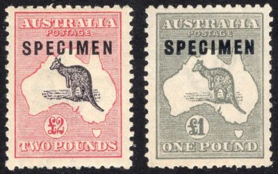 Australia #57S, 59S. F/VF Mint 1915/24 ‘Roo Specimen duo
