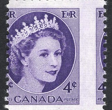 Canada #340 Never Hinged 1954 4c QEII Karsh Misperf