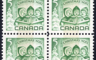 Canada #477p VF Mint NH 1967 5c Top Margin Tagging Shift error Block