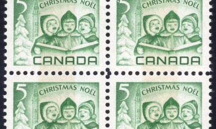 Canada #477p VF Mint NH 1967 5c Top Margin Tagging Shift error Block