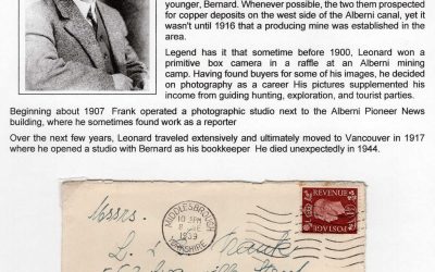 “Behind the Name”. Leonard Frank (1870-1941) renowned BC photographer, postcard producer. 1939 incoming cover to Frank