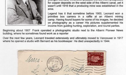 “Behind the Name”. Leonard Frank (1870-1941) renowned BC photographer, postcard producer. 1939 incoming cover to Frank