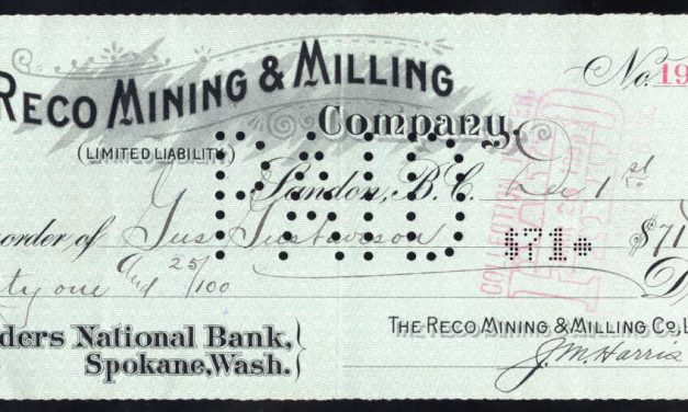 British Columbia. Sandon 1898 RECO Mining and Milling Company. Spokane Washington Bank draft