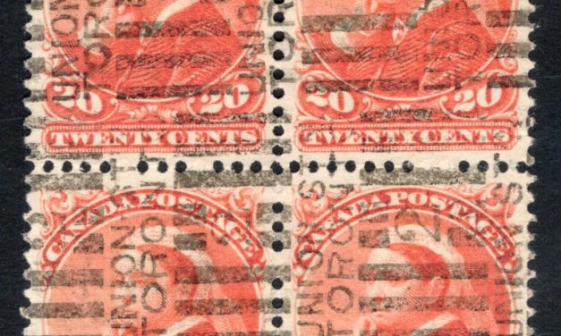 Canada #46 VF Union Stn Roller Used 1893 20c Widow Weed Block