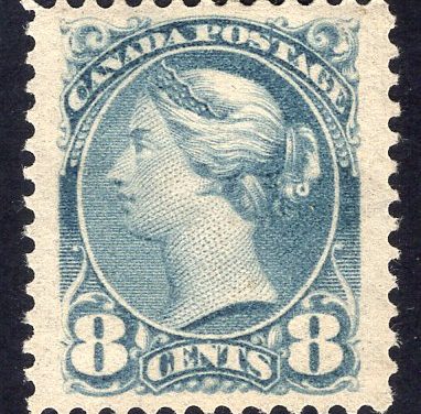 Canada #44a VF mint 8c blue grey, 1893 printing Small Queen. A striking stamp.