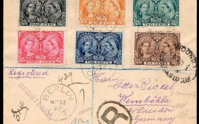 Canada #50-55 Cover. Berlin ONT 1897 multiple franking Queen Victoria Jubilee cover, sent to Germany.
