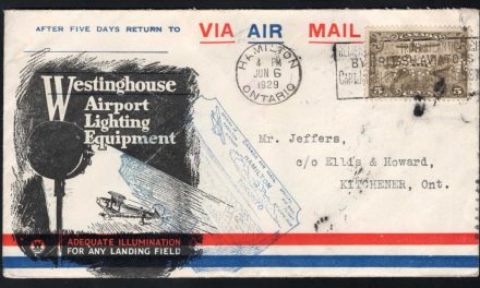 Canada Airmail. Hamilton ON 1929 First Flight Cover. Unusual illustrated cachet, and with seldom seen PRIVATE PERFIN on Airmail Stamp