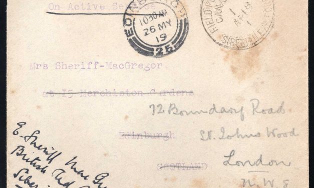 Canadian Siberian Expeditionary Force. 18 Apr 1919 readdressed O.A.S. Cover to Mrs. E. Sherriff-MacGregor British Red Cross Siberia
