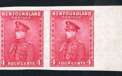 Newfoundland #189ai VF Unu right margin 1932/37 4c Imperf Pair