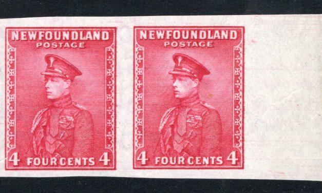 Newfoundland #189ai VF Unu right margin 1932/37 4c Imperf Pair
