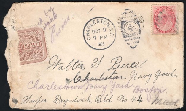 Canada. British Columbia. Bonanza Siding BC 1903 split ring cancel on cover to USA, USA Post Office Officially Sealed stamp. QV stamp likely replaced, but a scarce Kootenay town postmark.