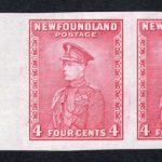 Newfoundland #189ai VF Unu 1932/37 4c left margin horizontal Imperforate Pair, issued without gum