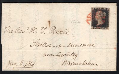G.B. #1. 6 Jan 1841 1d Black FLS w/ contents