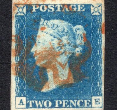 G.B. #2. Fine red Maltese Cross Used 1840 2d Blue