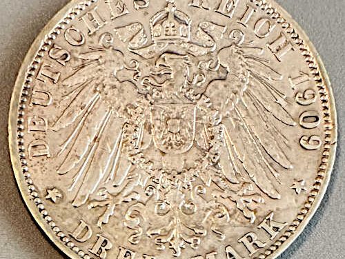 Baden KM #280 XF 1909G Friedrich II Silver 3 Mark .4792oz ASW