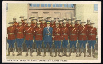 Coronation Troop of Royal Canadian Mounted Police. Unu Deeptone colour Postcard