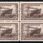 Canada #O9-260 VF Mint NH 1942 20c Corvette 4-hole perf OHMS rt margin Block of four