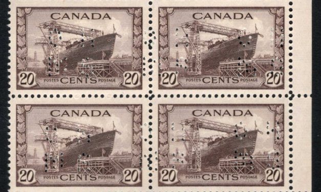 Canada #O9-260 VF Mint NH 1942 20c Corvette 4-hole perf OHMS rt margin Block of four