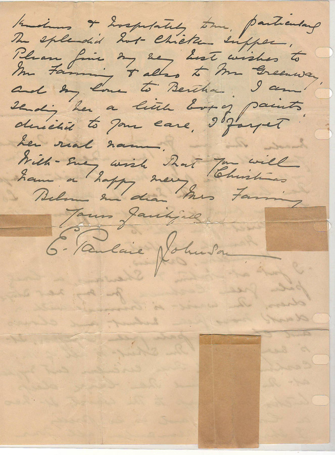 Last page of Pauline Johnson letter