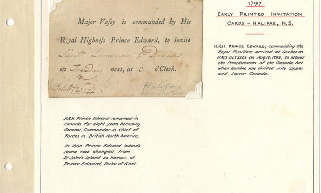 1797 Prince Edward Halifax Dinner Invitation on Wellburn Page