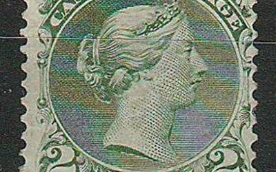Canada #24 Fine Mint HR 1868 2c Large Queen perf tear top right