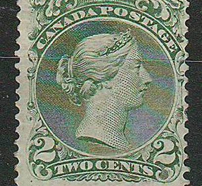 Canada #24 Fine Mint HR 1868 2c Large Queen perf tear top right