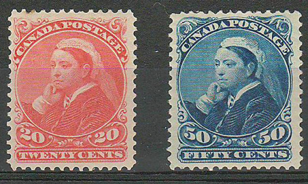 Canada #46-47 Fine+ Mint HR 1893 20c & 50c Widow Weed duo
