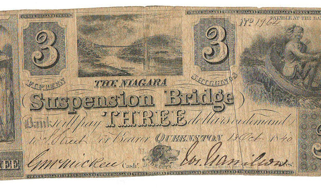 Niagara Suspension Bridge Bank 1840 $3 Banknote