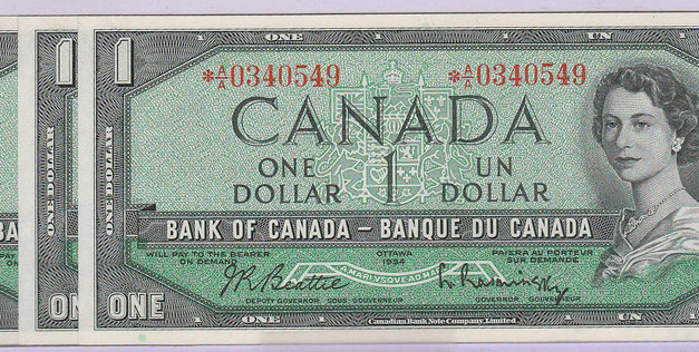 Canada #BC37aA consecutive Gem Unc 1954 Replacement $1 trio
