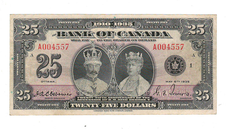 Bank of Canada Fine+ 1935 Commemorative $25 Banknote