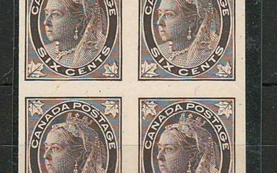 Canada #71P VF 1897 6c QV Leaf Plate Proof Block (4)