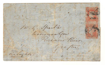 New South Wales #13 7 Dec 1853 1d Pair on FLS to Grafton
