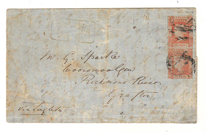 New South Wales #13 7 Dec 1853 1d Pair on FLS to Grafton