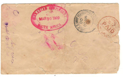 Canadian Contingent 20 March 1900 Boer War Cover to Ontario