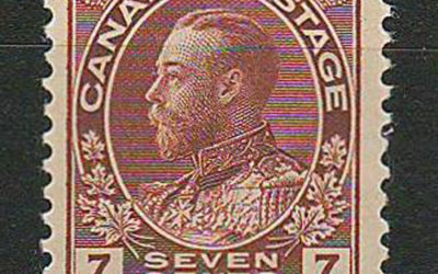 34	Canada #114v F/VF Never Hinged 7c Diagonal Line in Cents Variety