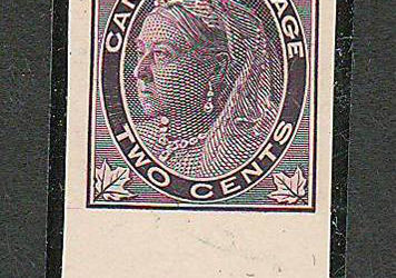 Canada #68P XF 1897 2c bottom Wing Margin Imperforate Plate Proof