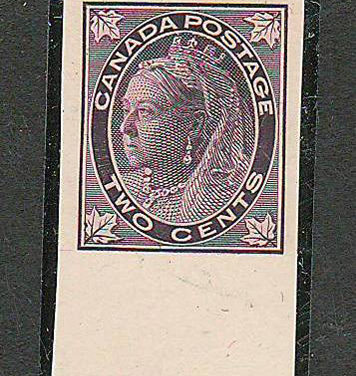 Canada #68P XF 1897 2c bottom Wing Margin Imperforate Plate Proof