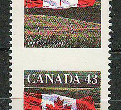 Canada #1359f 1994 43c Flag Perf by Imperf Pair
