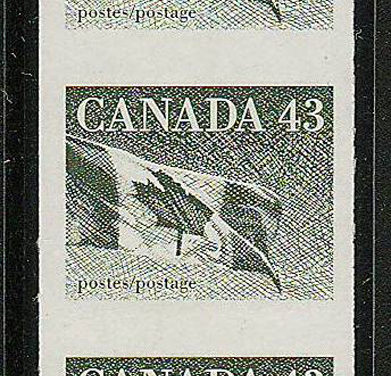 Canada #1395a 1992 43c Flag Imperforate Strip (3)