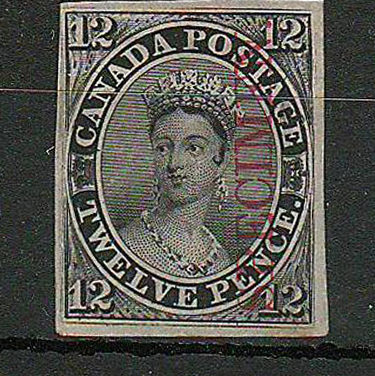 Canada #3Pi F/VF 1851 12d Black Specimen Proof