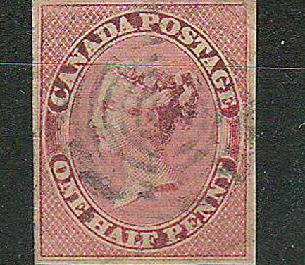 Canada #8i VF Used 1857 1/2d Lilac Rose Shade