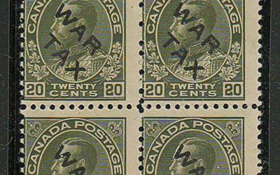 Canada #MR2C 3 NH 20c 2-line War Tax Overprint Block (4)