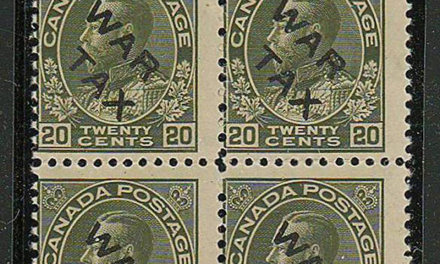 Canada #MR2C 3 NH 20c 2-line War Tax Overprint Block (4)
