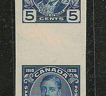 Canada #214GP XF 1935 5c Edward Vertical Wide Gutter Proof Pair